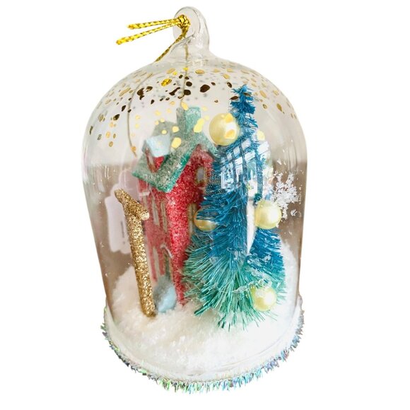 Anthropologie Festive Letter T Snow Globe Ornament Village House and Trees New - Picture 2 of 3
